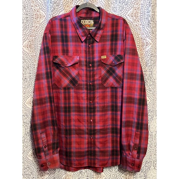 Dixxon Mens Red & Black Plaid Long Sleeve Flannel Shirt 2X Snap Buttons - Picture 2 of 11